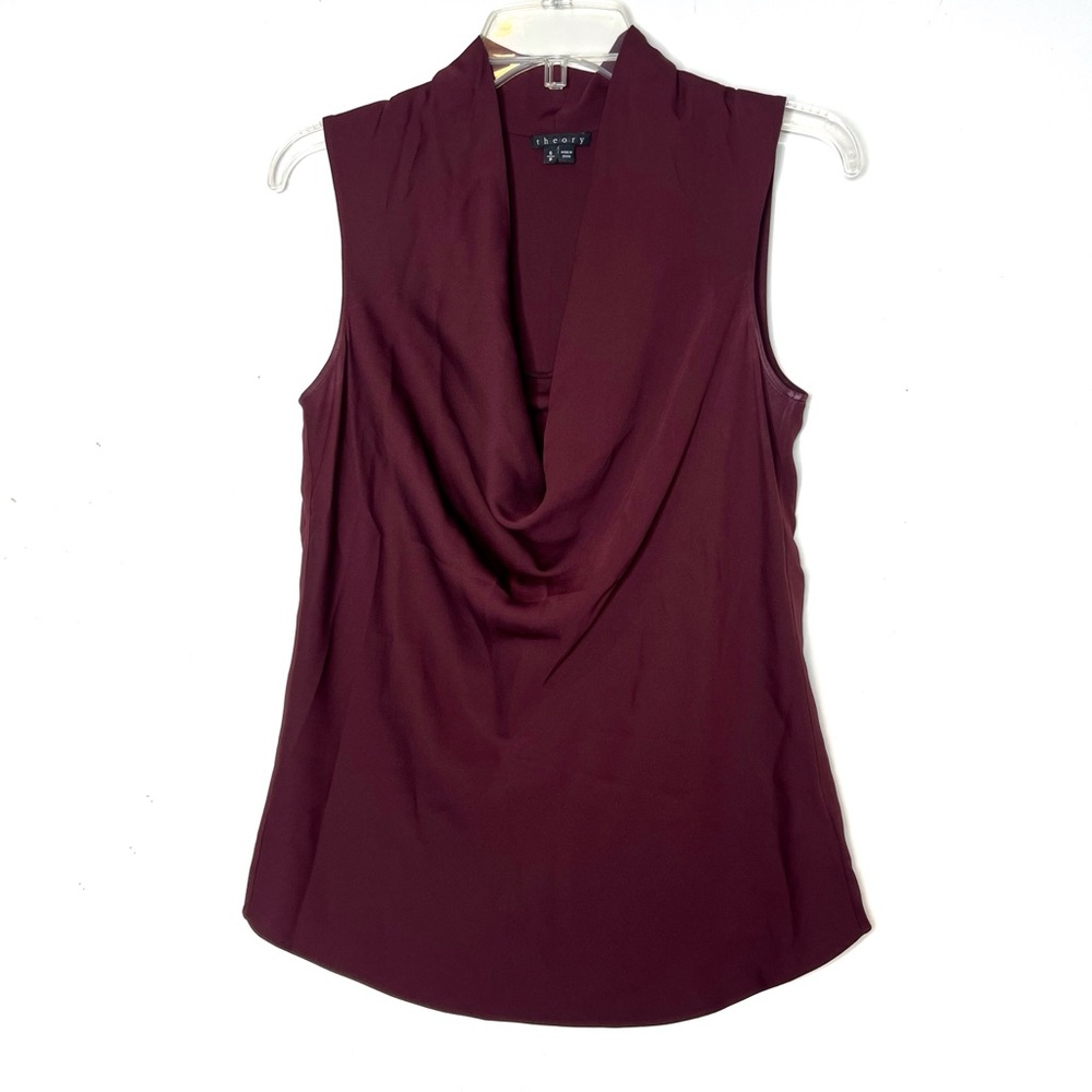 Theory Silk Cowl Shell Sleeveless Drape Tank Wine Burgundy Size Small
